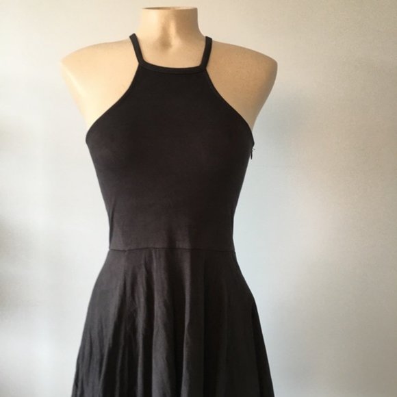 Brandy Melville Black Suede Skater Dress One Size - Picture 3 of 9